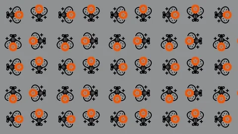 Patterned Background with Repeating Floral Design in Orange and Black. Stock Footage 325381341