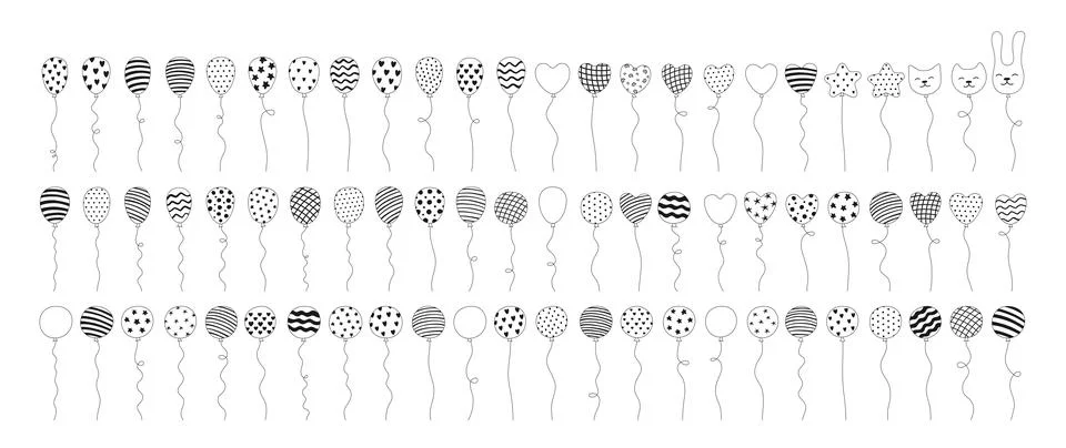 Patterned Balloons black white set illustration shaped patterns balloon design Stock Illustration