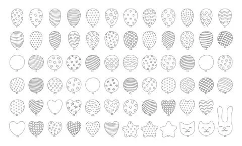 Patterned Balloons doodle set illustration linear various shaped patterns Stock Illustration
