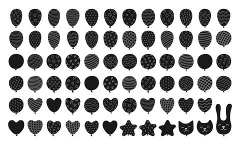 Patterned Balloons set silhouette doodle illustration various shaped patterns Stock Illustration