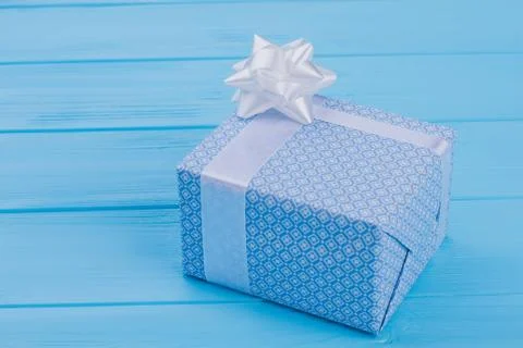 Patterned blue present box. Stock Photos