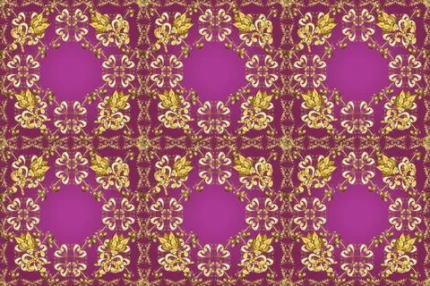Patterned with a border frame. Illustration on yellow, purple and brown colors. Stock Illustration