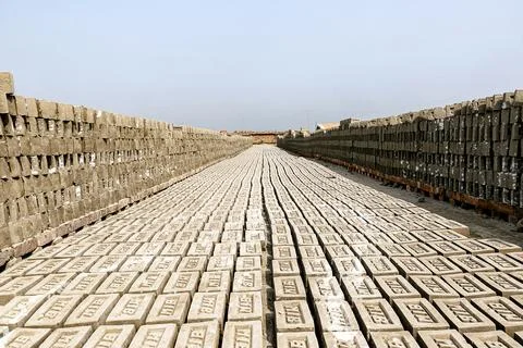 Patterned Brick Field  Traditional Brick Drying Area in Rural Bangladesh Stock Photos