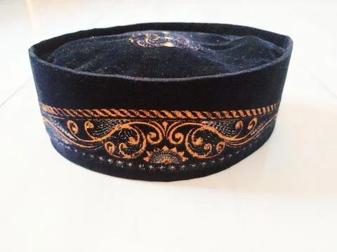 Patterned cap that is commonly used by Muslims in Indonesia Stock Photos