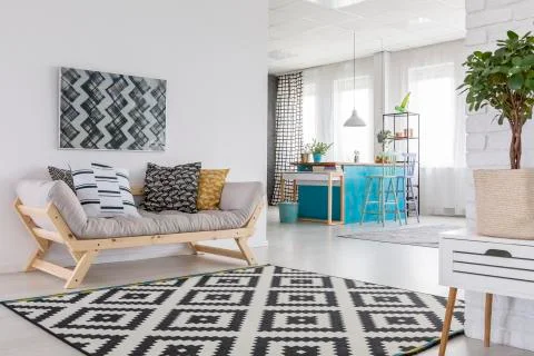 Patterned carpet in living room Stock-Fotos