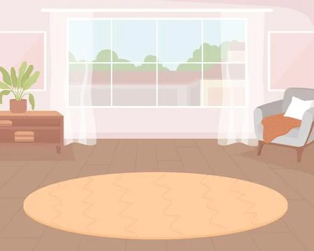 Patterned carpet near large window flat color vector illustration 库存插图