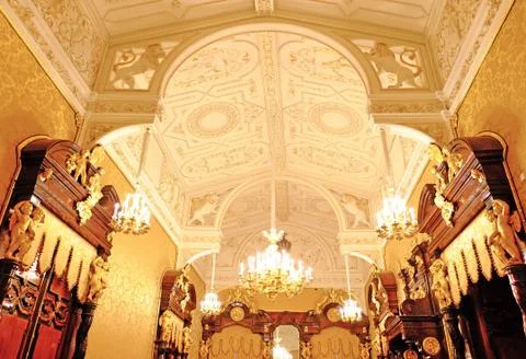 Patterned ceiling with monograms and angels 库存照片