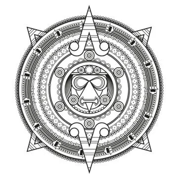 Patterned circle in the style of the Maya Stock Illustration