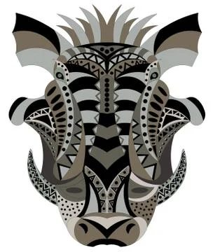 Patterned, colorful warthog on a white background. イラスト素材