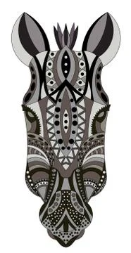 Patterned, colorful zebra on a white background. Illustrazione stock