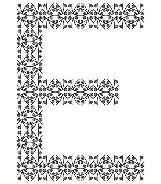 Patterned decorative letter isolated on white background.Inwrought font. Stock Illustration