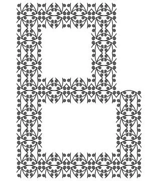 Patterned decorative letter isolated on white background.Inwrought font. Stock Illustration