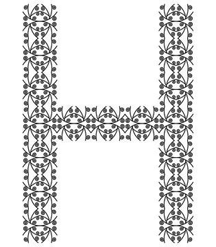 Patterned decorative letter isolated on white background.Inwrought font. Stock Illustration