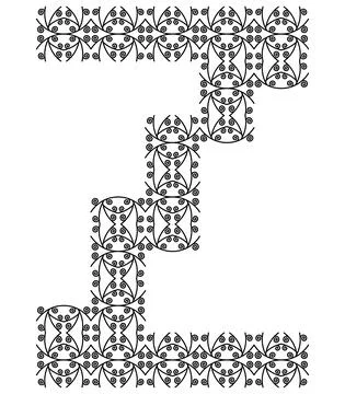 Patterned decorative letter isolated on white background.Inwrought font. Illustrazione stock