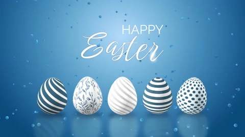 Patterned Easter eggs on blue background with text Happy Easter. Stock Footage 234004246