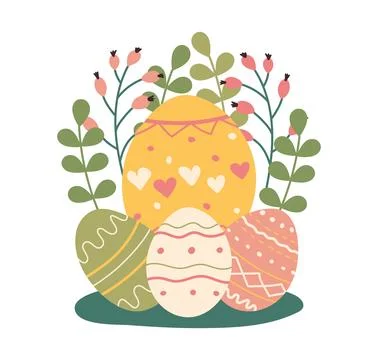 Patterned Easter eggs with floral background. Festive concept with hand-dra.. イラスト素材