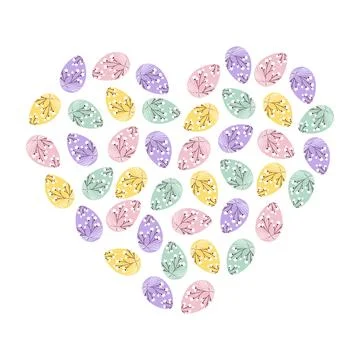 Patterned Easter eggs heart shape. Greeting or cards decorative Design element Illustrazione stock