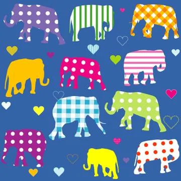 Patterned elephants, background for kids Stock Illustration