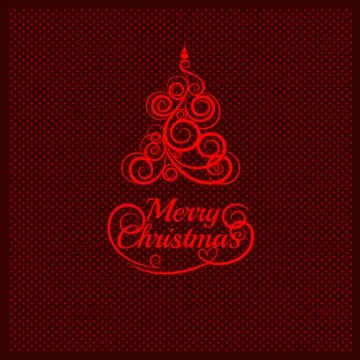 Patterned florid Christmas tree on a background of red dots and the words Merry 스톡 일러스트
