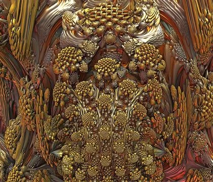 Patterned golden Eagle Owl, fractal metal stylization, 3d rendered Stock Illustration