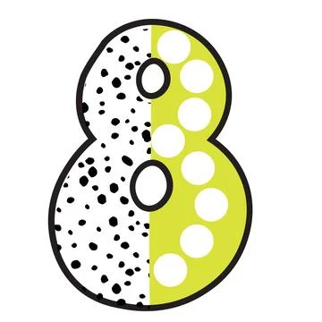A patterned graphic illustration featuring number 8 with black speckled patte Stock Illustration