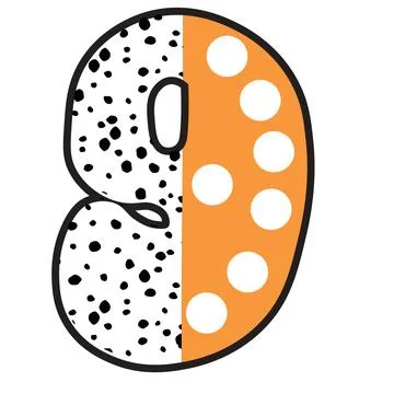 A patterned graphic illustration featuring number 9 with black speckled patte Stock Illustration