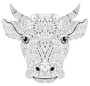 Patterned head of the bull, vector illustration in zentangle style. Stock Illustration