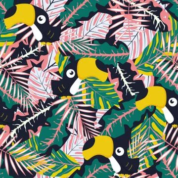 Patterned with leaves and tukan Illustrazione stock