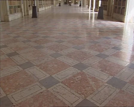 Patterned marble floor + tilt up + tilt up Rococo Library of the Palace of Mafra Stock Footage 43127418