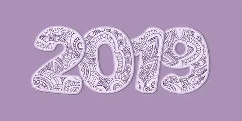 Patterned  numbers 2019 on violet Illustrazione stock