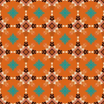 A patterned orange and blue fabric with a design of squares and triangles Stock Illustration