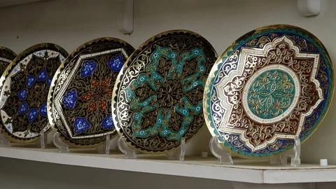 Patterned Plates on Display Stock Footage 106252780