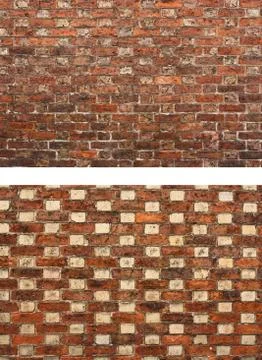 A patterned red and cream brick wall plain Stock Photos