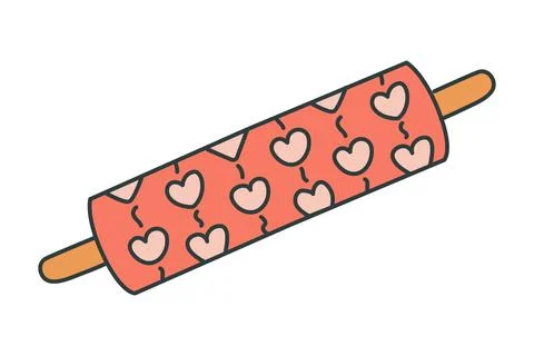 Patterned Rolling Pin. Heart. Isolated textured kitchen Utensil for cooking Illustrazione stock