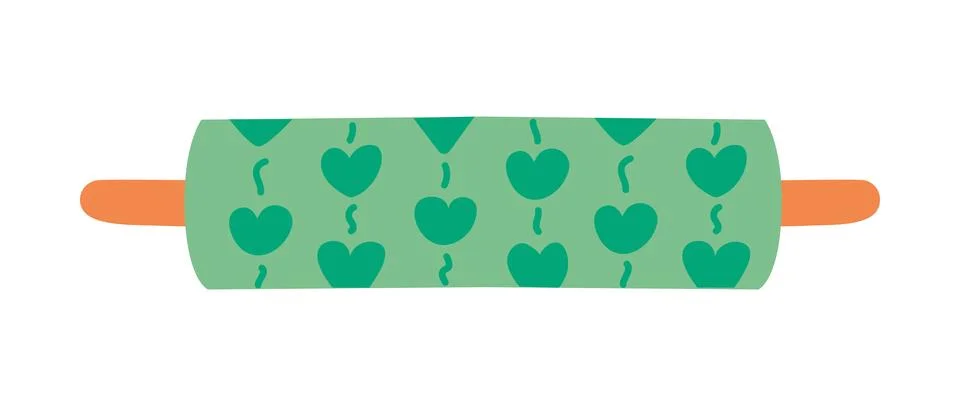 Patterned Rolling Pin with Hearts. Isolated textured kitchen Utensil for Cooking Stock Illustration