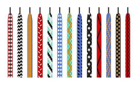 Patterned shoelace. Combined color options ties, shoes ropes with colorful Stock Illustration