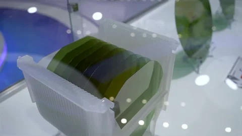 Patterned silicon wafers in a universal pod. Stock Footage 312239254