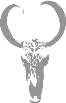 Patterned skull of a bull , icon on white background. Flat skull of a bull ic Stock Illustration