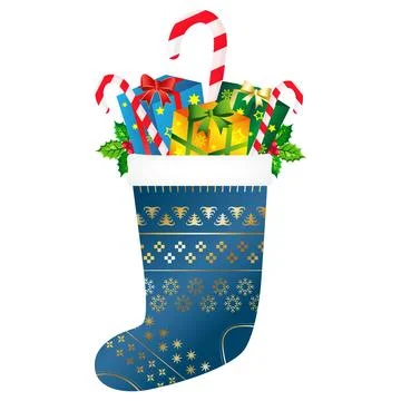 Patterned sock filled with Christmas gift surprises Stock Illustration