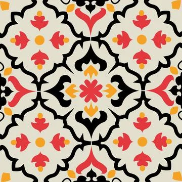 A patterned tile floor with red and yellow flowers Stock Illustration