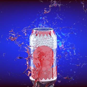 Patterned tin can in bright splashes of water on a blue background. Refreshing イラスト素材
