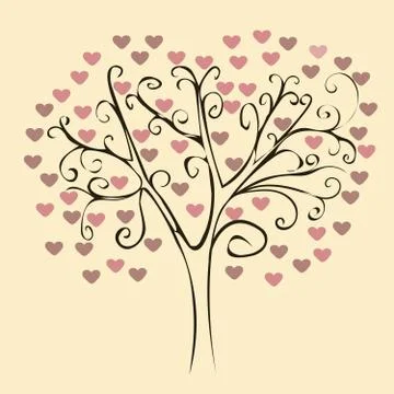 Patterned tree with red hearts Stock Illustration
