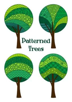 Patterned Trees, Set Stock Illustration