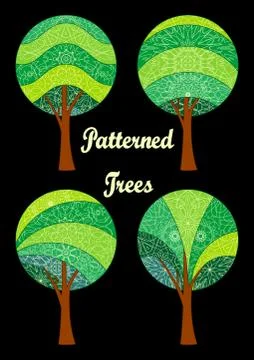 Patterned Trees, Set Illustrazione stock