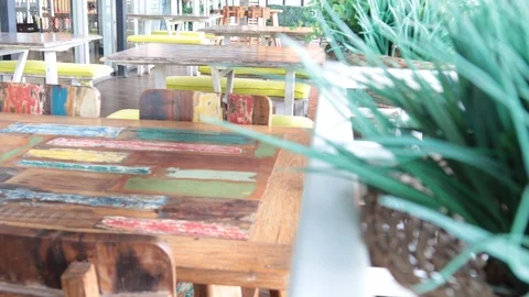 Patterned wooden table in the restaurant Video stock 121067715
