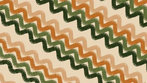 Patterned zigzag design with alternating green orange and beige waves across  Иллюстрация