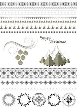 Patterns and borders on the Christmas theme Stock Illustration