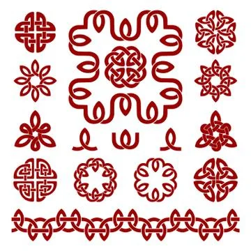 Patterns and parts of Celtic knots. Vector set Stock Illustration