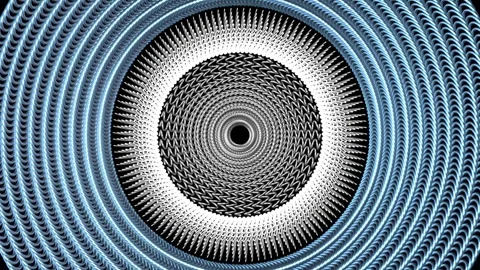 Patterns and shapes in a black and white circular design with blue waves on.. Stock Footage 332692037