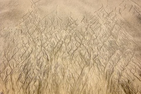 Patterns and stripes in the beach sand caused Stock-Fotos